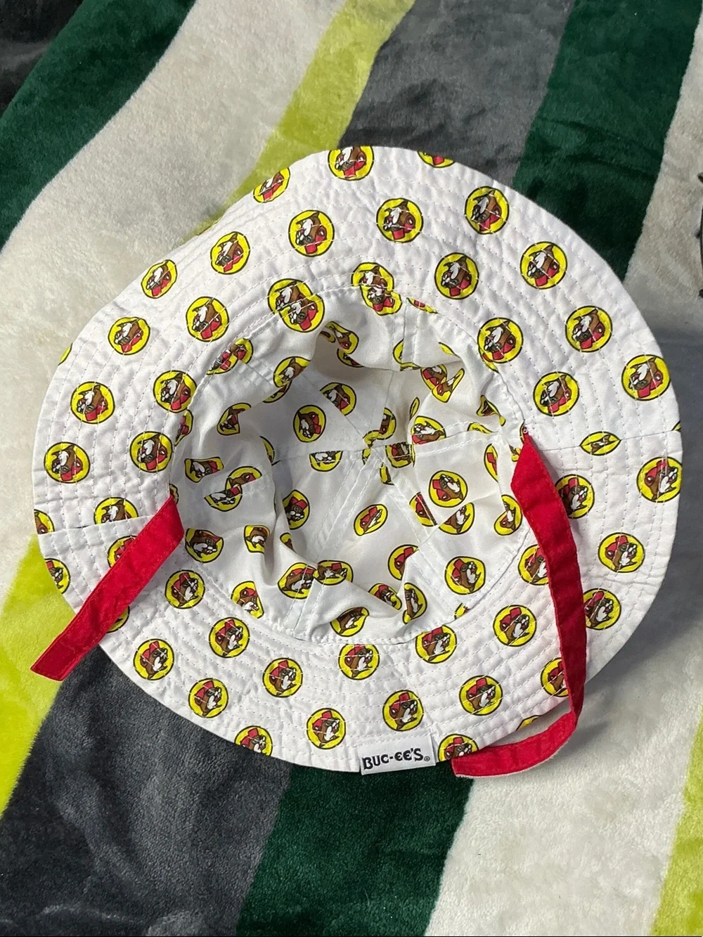 Kids White Bucket Hat with Yellow Cartoon Print